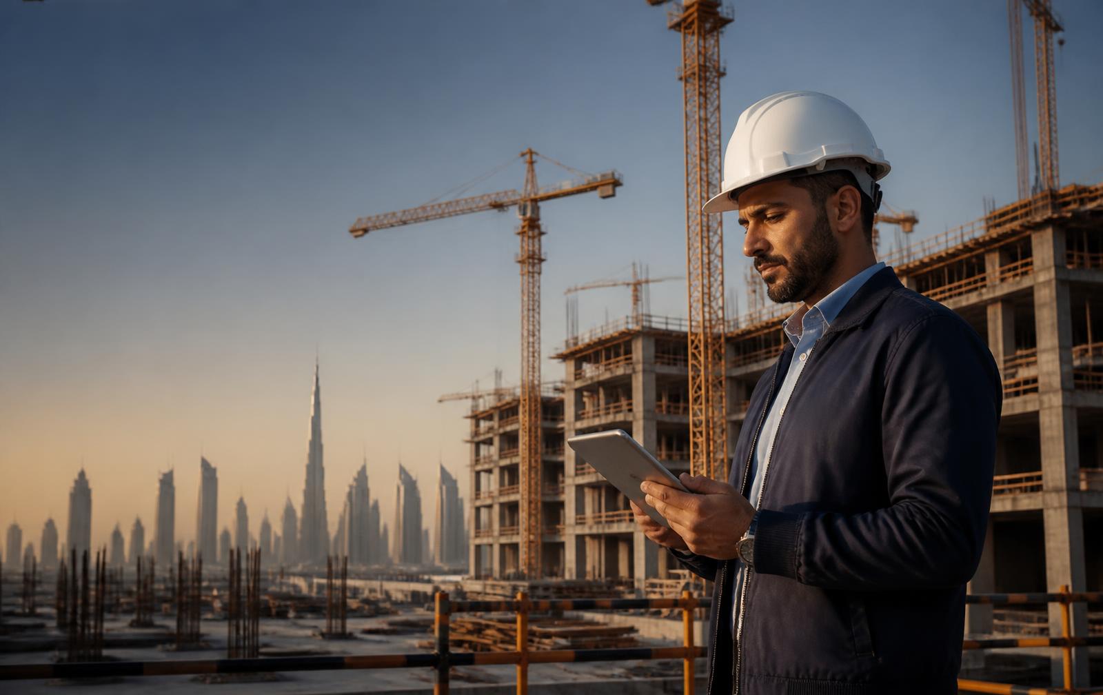 Construction project manager using Masarek on a Dubai site